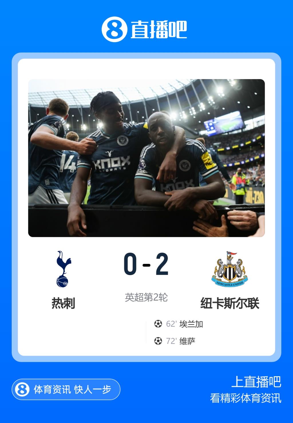 自2019年5月以来，纽卡是第三支在英超联赛中5次客胜热刺的球队